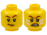 Minifigure, Head Dual Sided Female, Dark Red Eyebrows, Peach Lips, Smirk / Scowl with White Face Paint Lines Pattern