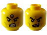 Minifigure, Head Dual Sided Black Thick Eyebrows, Cheek Lines, Bared Teeth with Forehead Jewel / Open Mouth with Red Tongue Pattern