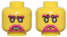 Minifigure, Head Dual Sided Metallic Light Blue Eyes, Magenta Bushy Eyebrows and Goatee, Cheek Lines, Wrinkles, Sad / Angry Pattern