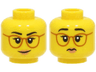 Minifigure, Head Dual Sided Female Black Eyebrows, Dark Orange Glasses, Medium Nougat Lips, Lopsided Grin / Frown Pattern