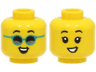Minifigure, Head Dual Sided Child, Black Eyebrows, Open Mouth Smile with Teeth, with / without Dark Turquoise Glasses Pattern