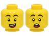 Minifigure, Head Dual Sided Black Eyebrows, Open Mouth with Teeth and Tongue, Wide Smile / Scared Pattern