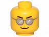 Minifigure, Head Glasses with Black Wavy Eyebrows, Dark Bluish Gray Sunglasses with Silver Lenses, Grin Pattern