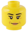 Minifigure, Head Female Black Eyebrows, Eyelashes, Medium Nougat Dimples, Nougat Lips, Grin Pattern