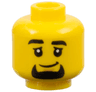 Minifigure, Head Black Eyebrows and Goatee, Medium Nougat Chin Dimple, Lopsided Grin Pattern