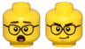 Minifigure, Head Dual Sided Black Eyebrows, Glasses, and Open Mouth Shocked / Smirk Pattern