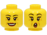 Minifigure, Head Dual Sided Female Black Eyebrows, Dark Red Lips, Nougat Wrinkles, Open Mouth Smile / Surprised Pattern