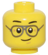Minifigure, Head Black Eyebrows, Silver Glasses, and Closed Mouth Crooked Smile Pattern