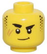Minifigure, Head Thick Black Eyebrows, Stubble Sideburns, Medium Nougat Scar, and Closed Mouth Lopsided Grin Pattern