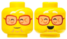 Minifigure, Head Dual Sided White Eyebrows, Reddish Brown Glasses with Nougat Lenses, Closed Eyes, Chin Dimple, Wrinkles, Grin / Open Mouth Smile Pattern