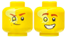 Minifigure, Head Dual Sided Reddish Brown Eyebrows, Lime Right Eye with Yellowish Green Splotch, Smirk / Open Mouth Smile with Teeth Pattern