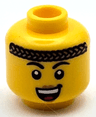 Minifigure, Head Female Black Eyebrows, Medium Nougat Braided Headband and Lips, Open Mouth Smile with Top Teeth and Red Tongue Pattern