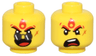 Minifigure, Head Dual Sided Black and Red Eyebrows, Silver Sunglasses, Red Flame Mark, Scar, Open Mouth Smile / Angry Open Mouth, White Teeth Pattern