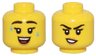 Minifigure, Head Dual Sided Female Black Eyebrows and Eyelashes, Medium Nougat Lips, Sweat Drops and Open Mouth Smile / Crooked Mouth Pattern