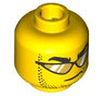 Minifigure, Head Black Thick Eyebrows, Mutton Chops and Goatee Stubble, Sunglasses with Gold Lenses and White Reflections, Medium Nougat Dimple, Stern Pattern