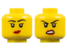 Minifigure, Head Dual Sided Female Black Eyebrows and Single Eyelashes, Red Lips, Lopsided Grin / Scowl Pattern