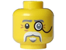 Minifigure, Head Dark Bluish Gray Eyebrows, Black Eye Right and Monocle Left, White Moustache and Goatee and Dark Orange Wrinkles Pattern