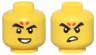 Minifigure, Head Dual Sided Thick Black Eyebrows, 2 Red Spots, Eyebrow Raised and Open Mouth Smile with Teeth / Angry Pattern