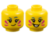 Minifigure, Head Dual Sided Female Blue Eyebrows, Black Eyelashes, Magenta Face Paint, Metallic Light Blue Dots, Lopsided Grin / Open Mouth Smile with Teeth Pattern