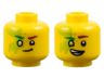Minifigure, Head Dual Sided Reddish Brown Eyebrow Left, Green Eyebrow Right, Lime Eye and Slime, Smirk / Lopsided Open Mouth Smile with Teeth Parted Pattern