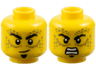 Minifigure, Head Dual Sided Black Eyebrows, Soul Patch, Olive Green Spots and Lines, Lopsided Grin / Open Mouth Scowl with Teeth Pattern