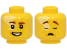 Minifigure, Head Dual Sided Reddish Brown Eyebrows, Bright Light Yellow Splotch, Open Mouth Smile with Teeth / Sleeping Pattern (BAM)