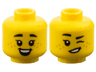 Minifigure, Head Dual Sided Child Female Black Small Thick Eyebrows, Single Eyelashes, Medium Nougat Freckles, Open Mouth Smile with Dimples and Top Teeth / Winking Pattern