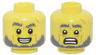 Minifigure, Head Dual Sided Dark Bluish Gray Bushy Eyebrows and Beard, Medium Nougat Cheek Lines, Wrinkles and Scar, Open Mouth Smile with Teeth Parted / Scared Pattern