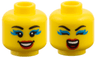 Minifigure, Head Dual Sided Female, Black Eyebrows, Dark Azure Eye Shadow, Red Lips, Smile / Eyes Closed Singing Pattern