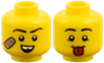 Minifigure, Head Dual Sided, Black Eyebrows, Medium Nougat Bandage and Gap in Teeth / Red Tongue Pattern
