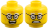 Minifigure, Head Dual Sided, Medium Nougat Age Lines, White Eyebrows, Black Glasses, Open Smile / Scared Pattern