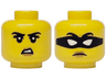 Minifigure, Head Dual Sided Female Black Eyebrows and Eyelashes, Medium Nougat Lips, Open Mouth Scowl with White Teeth / Black Mask Pattern