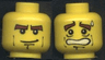 Minifigure, Head Dual Sided Thick Brown Eyebrows, Cheek Lines, Determined with Grin / Sweat Drop and Scared Open Mouth Pattern