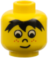 Minifigure, Head Black Hair, White Eyes, Nose, Red Freckles, Lopsided Grin Pattern