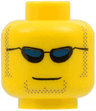 Minifigure, Head Black Sunglasses with Dark Blue Lenses, Dark Tan Sideburns and Goatee Stubble, Grin Pattern