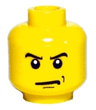 Minifigure, Head Male Angry Eyebrows and Scowl, Black Chin and Left Cheek Dimples Pattern