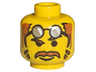 Minifigure, Head Brown Eyebrows, Hair, Moustache, and Sideburns, Glasses with Silver Lenses on Forehead, Smile Pattern