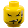 Minifigure, Head Male Black Eyebrows, Eyelids, Chin Dimple, and Stubble, Light Gray Eyes, Lopsided Open Mouth Smile, Headset with Microphone Pattern