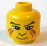 Minifigure, Head Black Angled Eyebrows and Nose Profile, Dark Turquoise and Red Face Paint Lines, Grin Pattern
