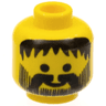 Minifigure, Head Beard Vertical Lines with Messy Hair, Moustache Black Pattern