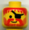 Minifigure, Head Standard Grin with Red Messy Hair, Moustache, and Vertical Lines Beard, Black Eye Patch Pattern
