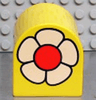 Duplo, Brick 2 x 2 x 2 Slope Curved Double with White Flower with Red Center Pattern