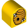 Duplo, Brick 2 x 2 x 2 Slope Curved Double with 2 Bees and Bright Light Orange Beehive Pattern