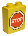 Duplo, Brick 1 x 2 x 2 with Red and White Stop Sign Pattern