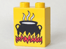Duplo, Brick 1 x 2 x 2 with Black Cooking Pot, Red Flames, and White Steam Pattern