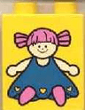 Duplo, Brick 1 x 2 x 2 with White Doll with Blue Dress and Dark Pink Hair and Shoes Pattern