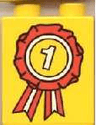 Duplo, Brick 1 x 2 x 2 with White Number 1 on Red First Place Ribbon Pattern