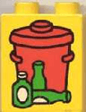 Duplo, Brick 1 x 2 x 2 with Red Garbage Can and Green Bottles Pattern