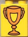 Duplo, Brick 1 x 2 x 2 with Trophy Cup with Shield, Orange Pattern