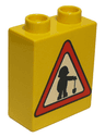 Duplo, Brick 1 x 2 x 2 with Road Sign Construction Worker Pattern